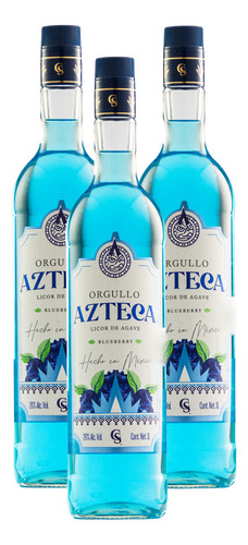 Tripack Licor De Agave Orgullo Azteca Blueberry 1000 Ml