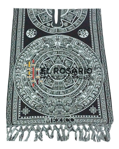 Rebozo Gabán-diseños Color Blanco Negro- Calendario Azteca