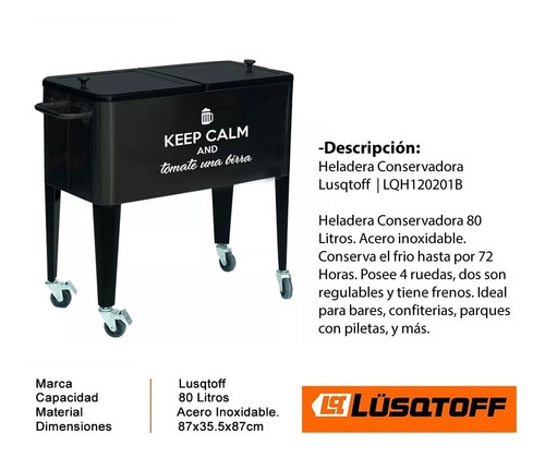 Conservadora Térmica 80 Litros Acero Inox Lusqtoff Negra