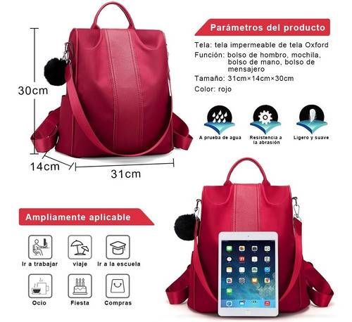 Mochila Impermeable De Nylon Antirrobo Para Mujeres