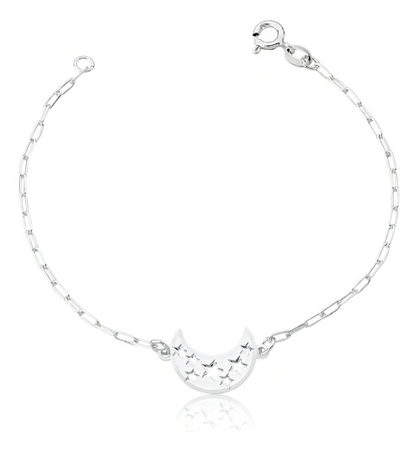 Pulseira Lua Estrelas Vazadas Elo Cartie Prata 925 Comprimento 19 cm