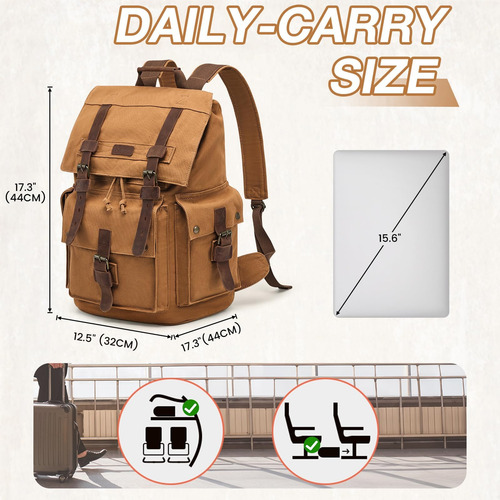 Kattee Mochila De Lona De Cuero Para Hombre Mochila Escolar