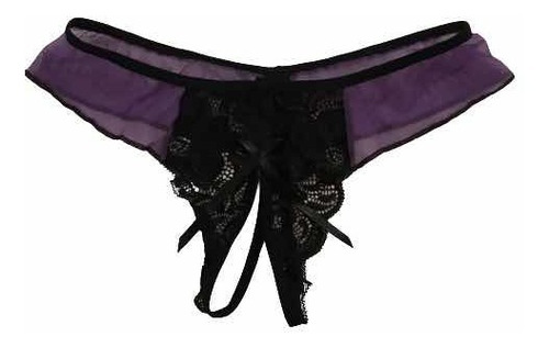 Tanga Ropa Interior Mujer Morado Negro Sexy Disfraz Encaje