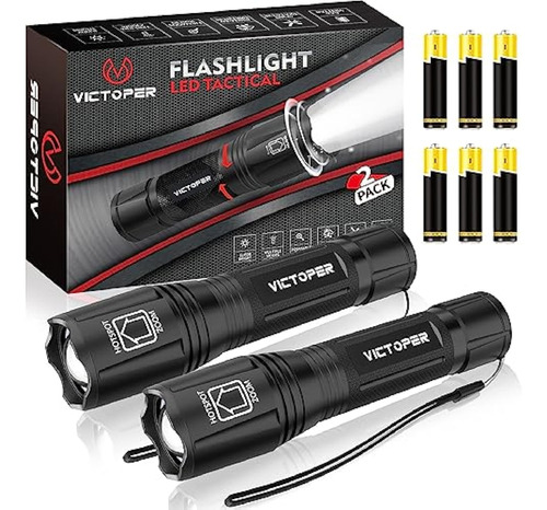 Victoper New Flashlight 2 Pack, 2000 Lumen 5 Modes Tactical