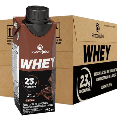 12 Un Whey Piracanjuba Cacau 23g Zero Lactose 250ml