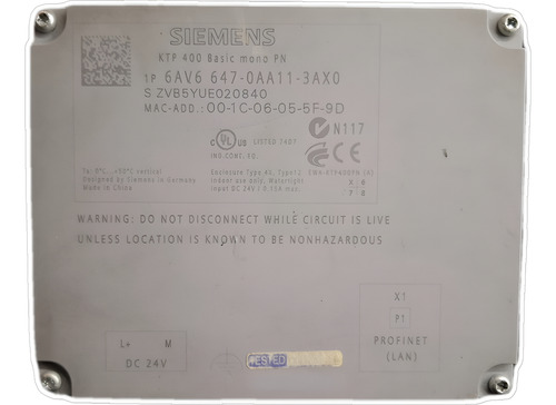 Hmi Siemens Ktp 400 Basic Mono Pn 6av6647-0aa11-3ax0 Usado (Usado)