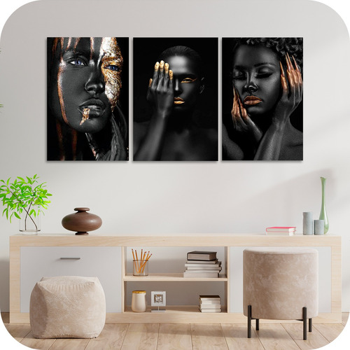 Cuadro Nordico Estetica Africana Ilustracion Dorada Arte Oro Negro Y Dorado Negro