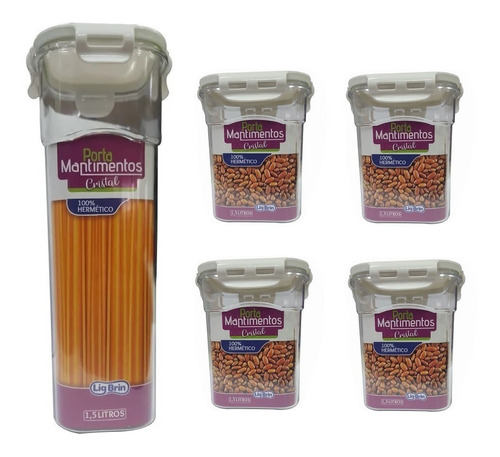 Kit Porta Macarrao E 4 Potes Hermético 1,5 Litro Mantimentos