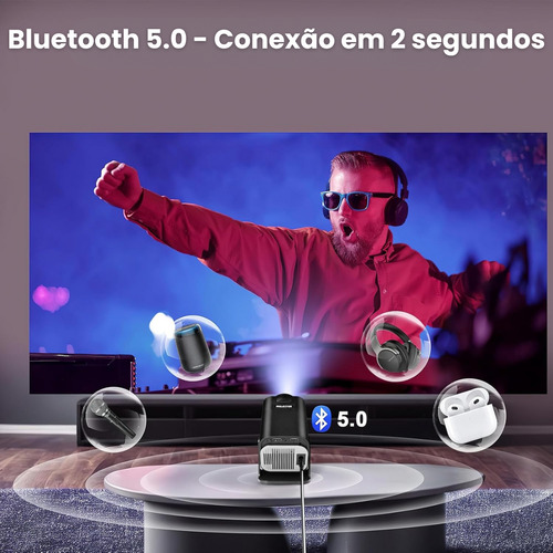 Projetor Portátil Hy320 Mini Smart Tv Wifi6 Alta Definição HD 10.000 Lumens Bluetooth Usb Hdmi Android 13 Android Tv Box Cinema Cor Preto / LEGNA