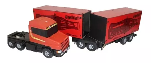 Carreta Bitrem Scania Bau Madeira Brinquedo 7eixo Cocacola