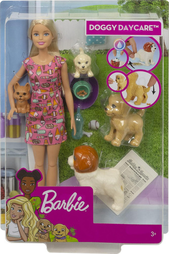 Juego De Muñecas Y Mascotas Barbie Doggy Daycare Con 4 Perro