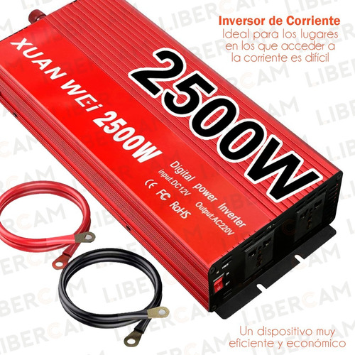 Convertidor Inversor 2500w 12v 220v Camping Auto Usb Nautica