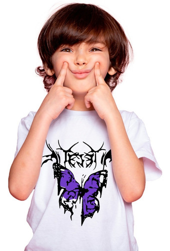 Imagen 4 de 6 de Remera Blanca Aesthetic Mariposa Violeta Hombre Mujer Niños