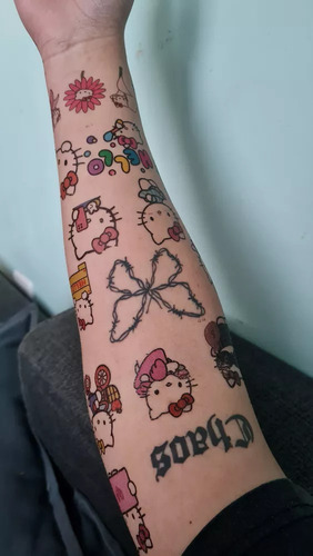 Tatuaje Temporal Hola Kitty - Diseños Divertidos Y Variados Rojo Kitty