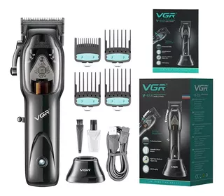 Máquina Cortar Pelo Clipper Vgr V-653 Motor Magnético 9000rpm Carbono Recargable Usb Color Negro