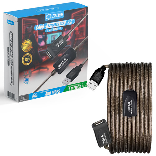 Cabo Extensor Usb 2.0 Amplificado Com 5 Metros Lotus Cor Dourado-escuro