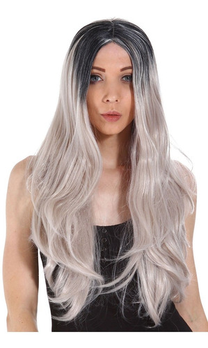 Moda Peluca Mujer Pelo Largo Y Rizado Ombre Peluca Gris Fies