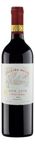 Vinho Cabernet sauvignon Cousiño-Macul Don Luis 2018 750 ml em um estojo de papelão