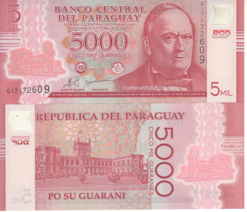 Paraguay Billete 5.000 Guaraníes Polímero 2011 - P 234 - Unc