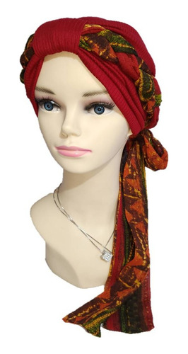 Turbante Tyamia Mujer Algodón Seda Trenza Ligera Color Rojo Fuerte