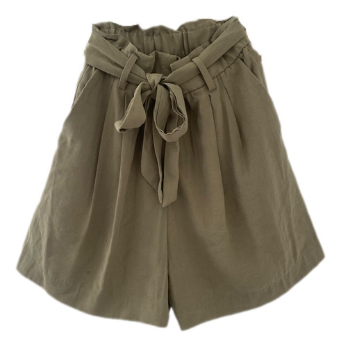 Shorts H&m Verde Olivo, Con Lazo Moño,  La Cintura, Mujer