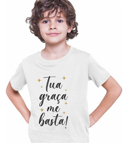 Camiseta Infantil Tua Graça Me Basta Gospel Evangélica
