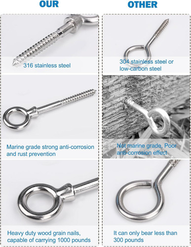 Ganchos De Ojo Inoxidable 316 Para Soporte De Hamaca