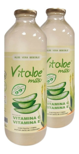 Jugo Max 99% De Aloe Vera Vitaloe 950cc Sin Azucar Pack X2 Sabor Vitamina C Y E