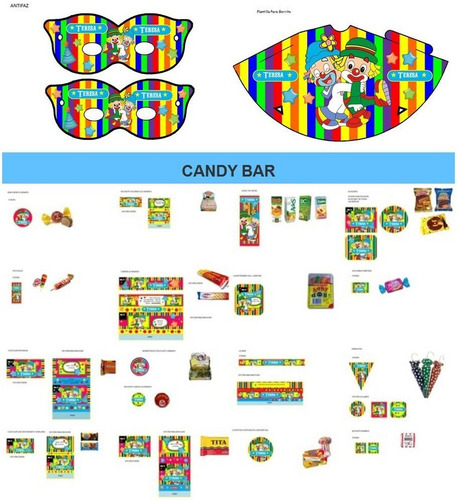Kit Imprimible Candy Bar Payasitos De Circo Fiesta 3x1