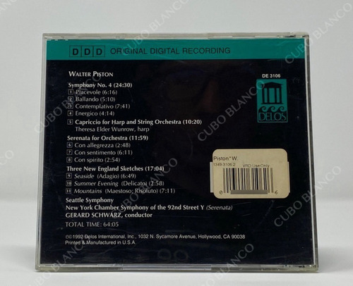 Walter Piston - Symphony No 4 Serenata For Orchestra Cd 1992 (Usado)