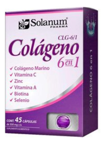 Solanum Colágeno 6 En 1 Vit.c, Zinc, Vit. A  45 Capsulas Sin sabor