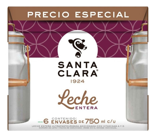 Leche Santa Clara Entera Pack Con 12 Leches De 750 Ml C/u