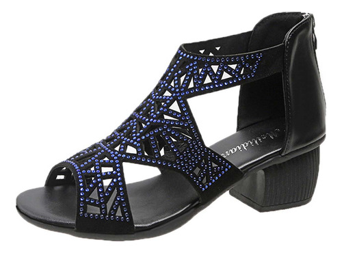 Sandalias De Tacón Medio Con Cremallera Trasera Para Mujer,