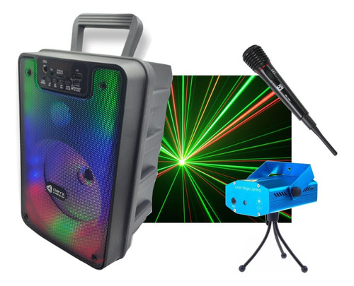 Combo Fiesta Parlante Bluetooth Usb Fm + Mic Inalamb+ Laser