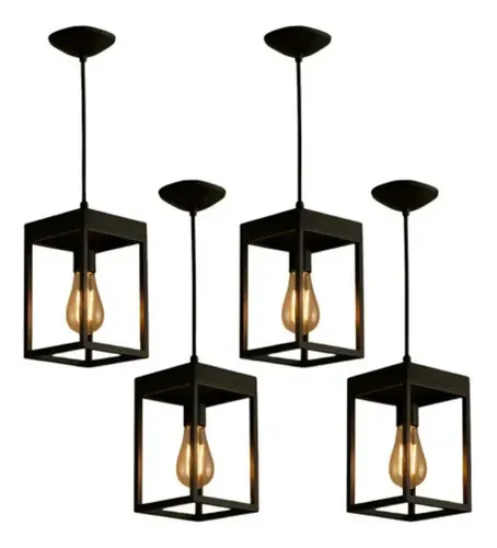 4 Pendente Lustre Luminaria Teto Industrial De Madeira Preto 127/220v Preto
