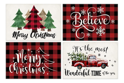 Individuales  De Navidad Para Mesa Decoración Navideña 4 Jgs