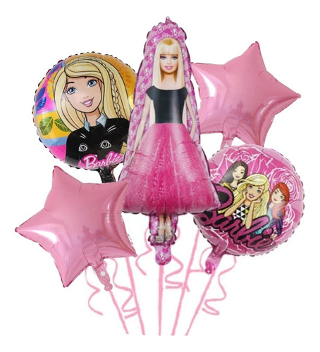 Globo Barbie + Estrellas Color Rosado Apto Aire O Helio