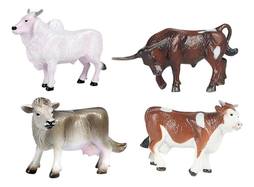 2 Estatuilla De Ganado 4pcs Toro Simulado Animales Realistas