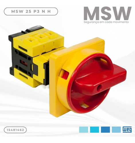 Chave Seccionadora Weg Rotativa Msw25 25a Fixação Topo P3 Nh Cor Vermelho/amarelo