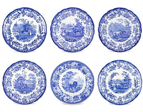 Juego De Placas Zoológicas Spode Blue Room Con 6 Motivos Sur