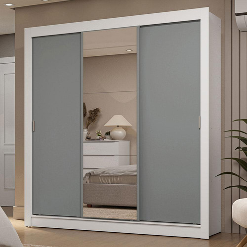 Ropero Closet Madesa 3 Puertas 1 Espejo Bg 01 Color Blanco/Gris