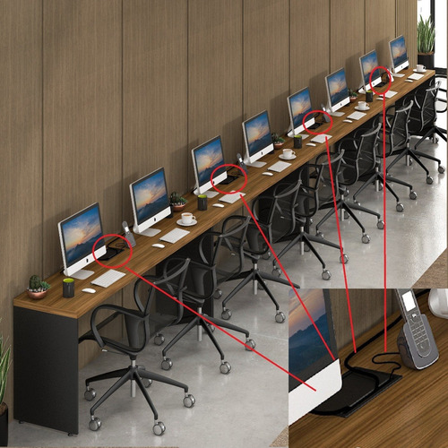 Imagem 3 de 6 de Mesa Escritório Plataforma 8 Lugares 7,20 Parede Caixa Tomad