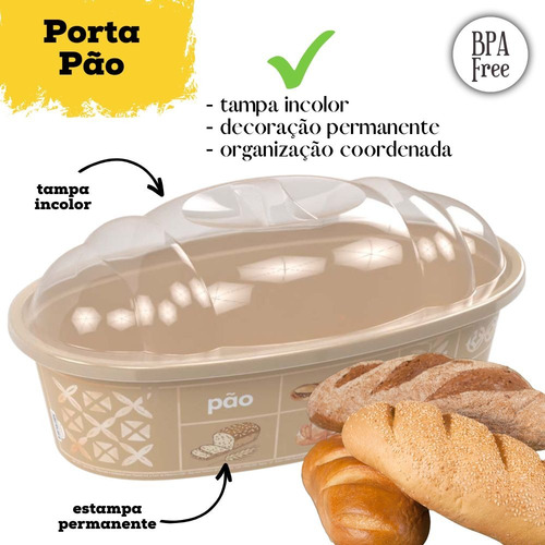 Kit6pc Porta Pão De Forma+pães+torrada+frios+manteiga+filtro