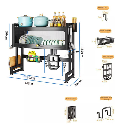 Escurridor De Trastes Todo En Uno Tres Niveles Cocina Grande Gran Capacidad 105*80*30cm Heaimo