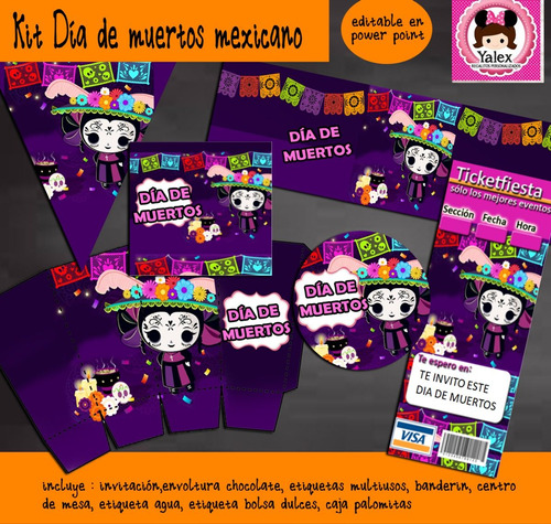 Kit Imprimible Dia De Muertos Halloween Fiesta Editable