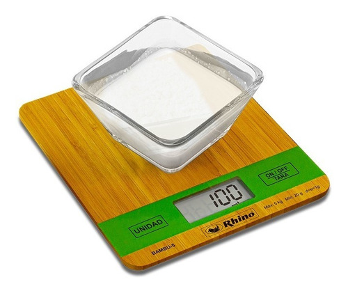 Bascula Digital Rhino Cocina Elegante Bambu5 Kg Precisión 1g