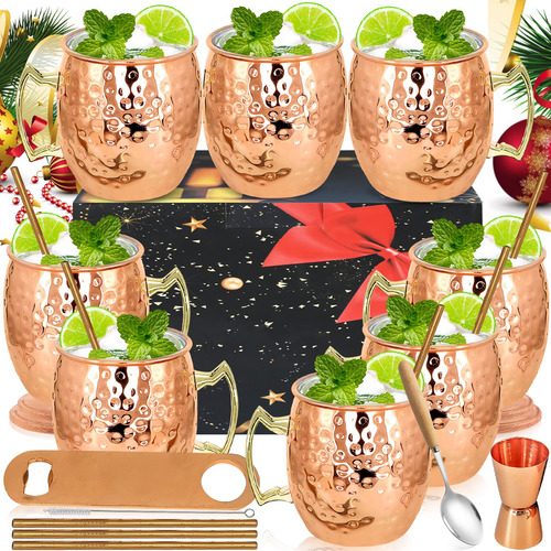 Tazas De Cobre Moscow Mule De 18 Onzas, Juego De 8 Tazas Cha