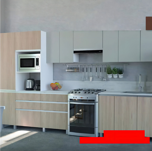 Mueble Bajo Mesada Ricchezze Potenza 160 Cm + Alacena + Mesada Johnson Acero Inoxidable Con Bacha Simple