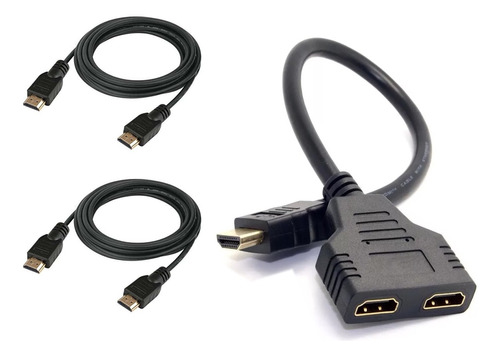 Splitter Hdmi Hd 1080p 1x2 + 2 Cables 4k Full 3d Pantallas