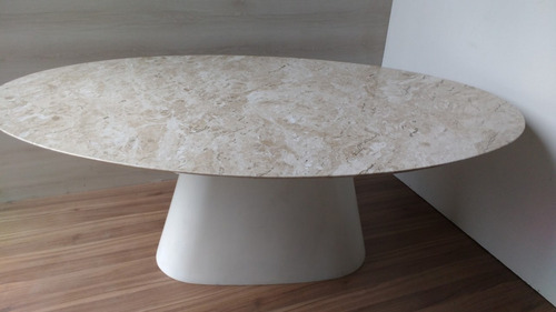 Mesa Oval 1.90 X 0.90 Mármore Travertino/ Base Cônica